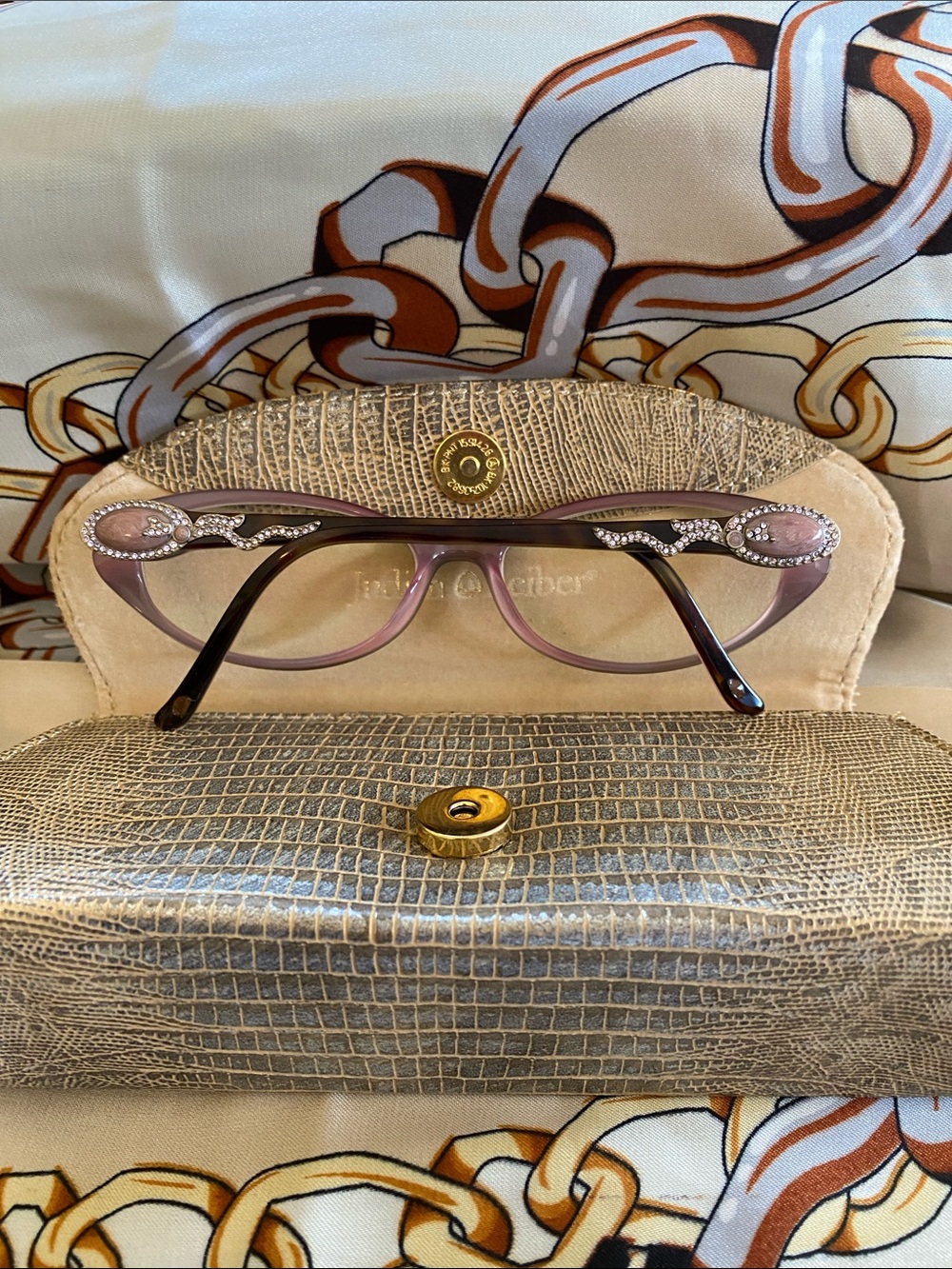 Judith Lieber Handmade in Japan Brown Pink Crystal Glasses